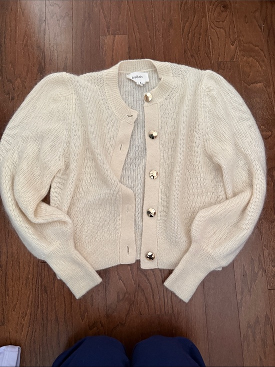 ba&sh Sweaters - ba&sh Cream Puff-Sleeve Button Cardigan with Gold Buttons